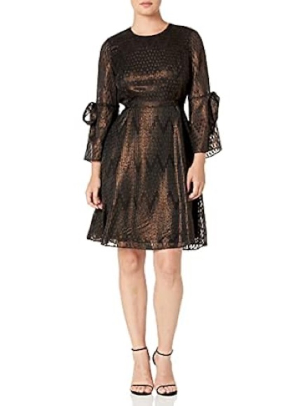 Bronze Nine West Lace Long-Sleeve Fit & Flare Dress -Elegant Women's Dress (135)